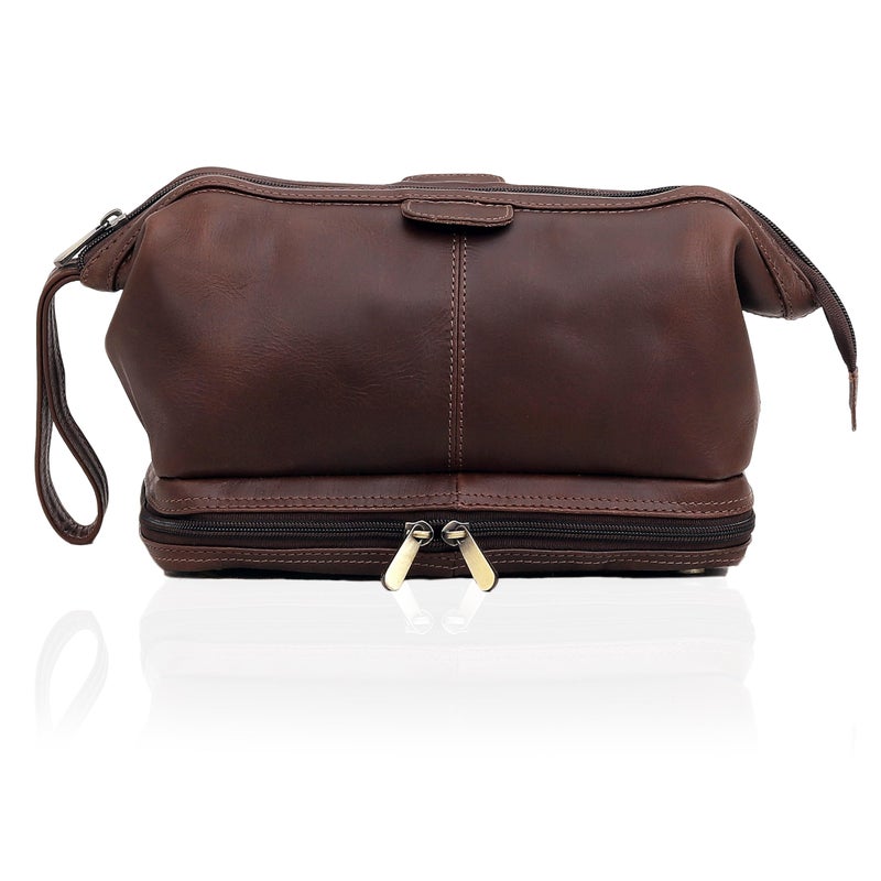 cuero Genuine Buffalo Leather Unisex Toiletry Bag Travel Dopp Kit Made With High Class Buffalo Leather (dark brown) - Image 2